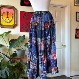 Bohemian Y2K Patchwork Maxi Skirt - Multicolor